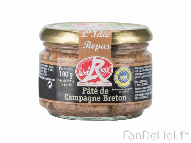Pâté de campagne breton IGP Label Rouge , prezzo 1.19 € per 180 g, 1 kg = 6,61 ...