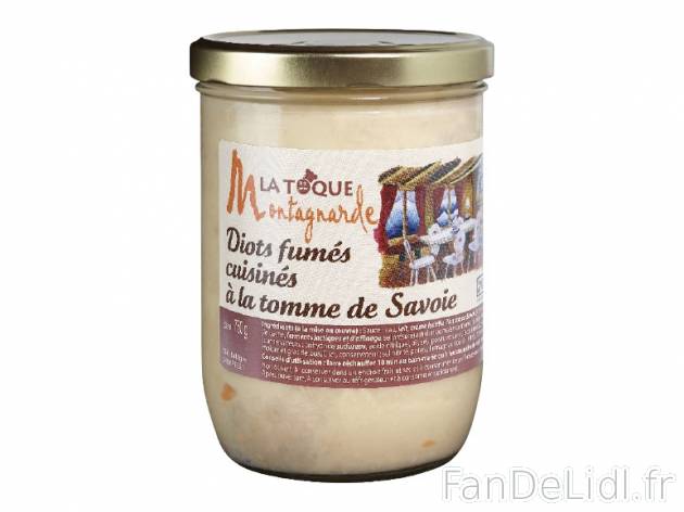 Diots fumés cuisinés à la tomme de Savoie , prezzo 4.69 € per 760 g, 1 kg = ...