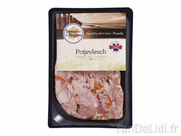 Potjevlesch terrine aux 3 viandes , prezzo 1.79 € per 180 g, 1 kg = 9,94 € EUR.