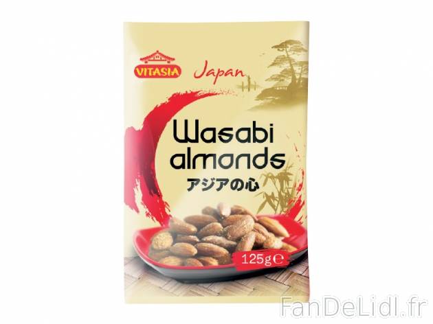 Amandes grillées au wasabi , prezzo 1.69 € per 125 g, 1 kg = 13,52 € EUR.