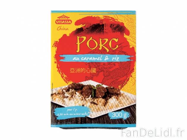 Porc curry coco et riz ou porc au caramel et riz , prezzo 2.29 € per 280/300 g ...