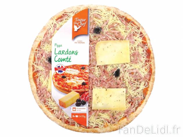 Pizza aux lardons et au comté, prezzo 2.69 € per 380/470 g au choix 
- Existe ...