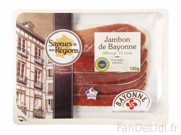 Jambon de Bayonne IGP1 , prezzo 2.99 € per 120 g 
- 4 grandes tranches
- 12 ...