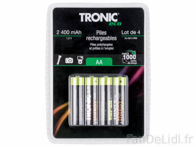 Piles rechargeables Tronic, le prix 3.99 € 
- Jusqu’à 1 000 cycles de charge
- ...