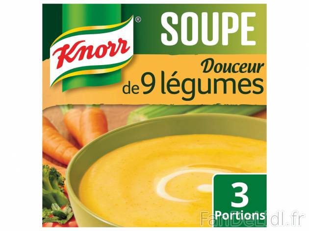 Knorr soupes déshydratées , le prix 0.59 € 
- Le sachet de 84/105/112 g : 0,89 ...