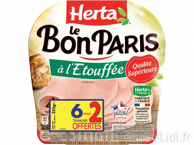 Herta Le Bon Paris jambon à létouffée , le prix 1.93 € 
- 4 tranches + 2 OFFERTES
Caractéristiques

- ...