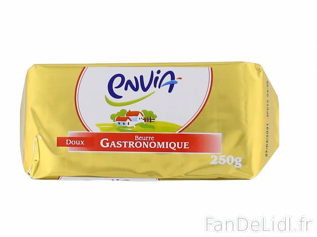 Beurre doux , le prix 1.35 € 
- Le produit de 250 g : 1,69 € (1 kg = 6,76 €)
- ...