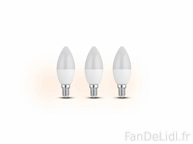 Ampoules LED , le prix 2.99 € 
- Au choix :
- E14, 6 W, 470 lm, lot de 3
- ...