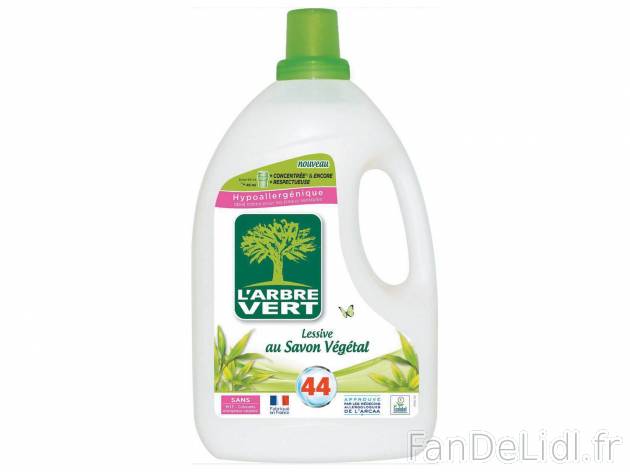 Arbre Vert lessive liquide au savon végétal , le prix 5.08 &#8364;  
-  44 lavages