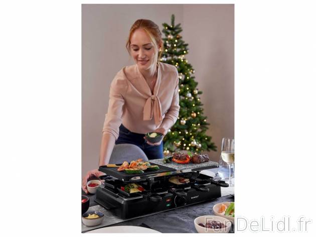 Raclette-gril , le prix 29.99 € 
- 1 400 W
- Pierre chauffante et gril double ...