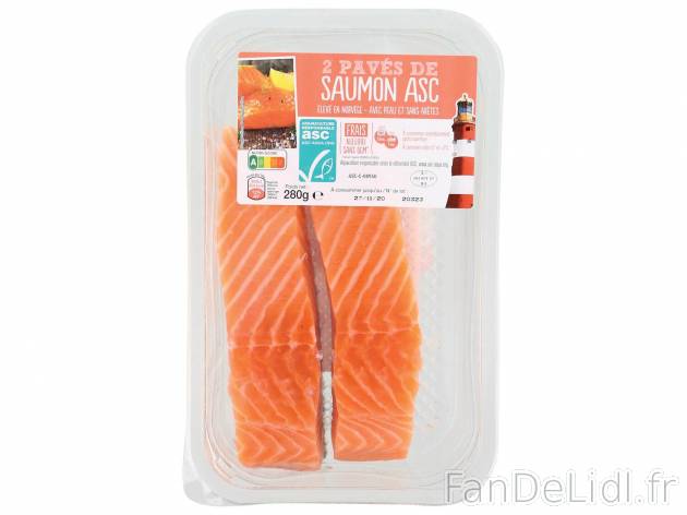 2 pavés de saumon ASC , le prix 4.49 &#8364; 

Caractéristiques

- Transformé ...