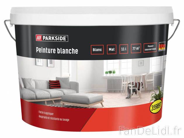 Peinture blanche , le prix 16.99 € 
- Blanc mat : env. 11 L pour env. 77 m²
- ...