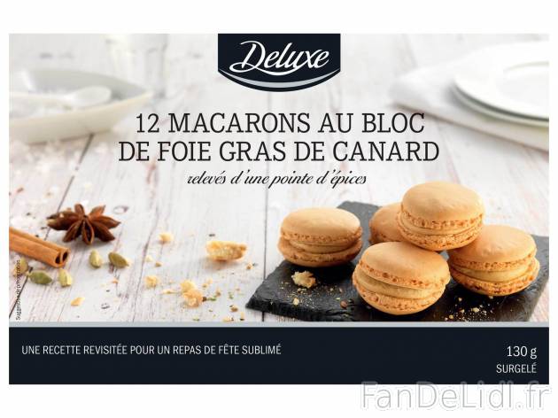 12 macarons au bloc de foie gras de canard , le prix 4.29 &#8364; 

Caractéristiques

- ...