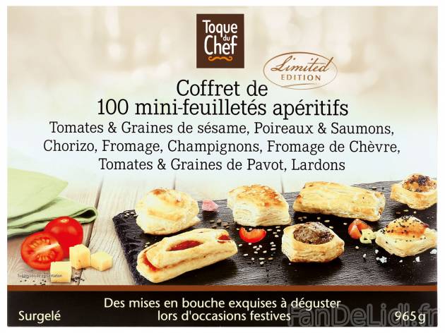 Coffret de 100 mini-feuilletés apéritifs , le prix 4.99 &#8364; 

Caractéristiques

- ...