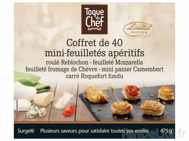 Coffret de 40 mini-apéritifs au fromage , le prix 3.79 &#8364; 

Caractéristiques

- ...