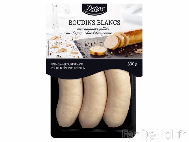 3 boudins blancs aux amandes grillées et au Cognac fine , le prix 2.69 &#8364; ...