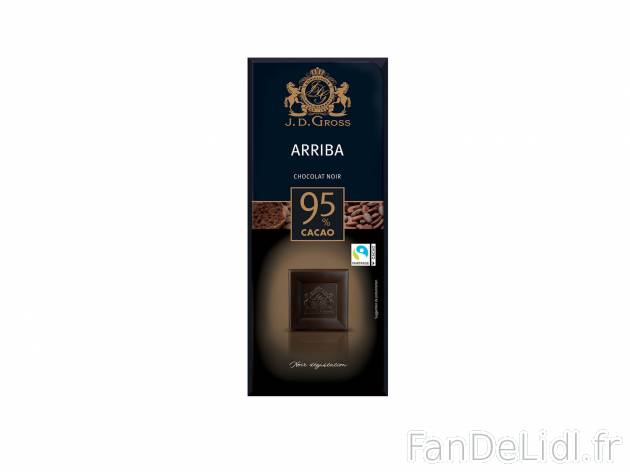 Chocolat noir 95 % de cacao , le prix 1.29 &#8364; 

Caractéristiques

- Fairtrade ...