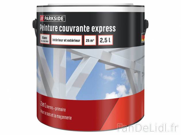 Peinture couvrante express , le prix 12.99 € 
- Env. 2,5 L
- 25 m² pour une ...