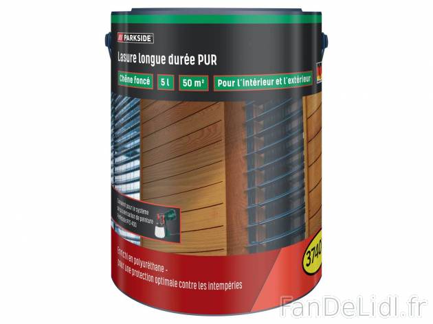 Lasure longue durée , le prix 11.99 € 
- Env. 5 L pour env. 50 m²
- Intérieur ...