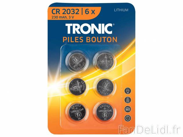 Piles bouton , le prix 1.49 € 
- CR 2032
- Lot de 6
- Autres modèles disponibles ...