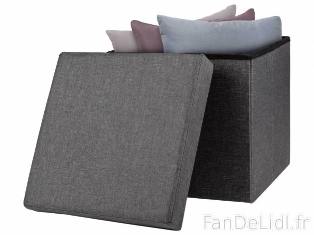 Pouf coffre , le prix 11.99 € 
- Env. 40 x 40 x 40 cm
- Env. 46 L
- 110 kg ...