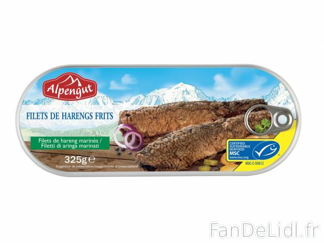 Filets de harengs frits et marinés1 , prezzo 1.49 € per 325 g 
- Sans arête ...