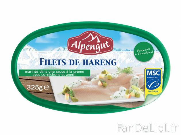 Filets de hareng1 , prezzo 2.19 € per 325 g au choix 
- Au choix : à la crème-cornichons ...