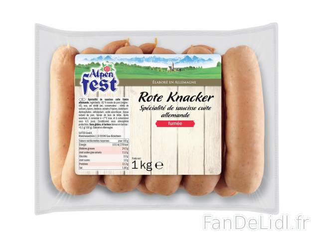 Saucisses cuites fumées1 , prezzo 4.99 € per Le paquet de 1 kg 
   