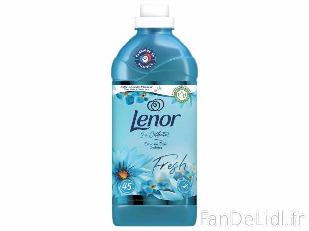 Lenor adoucissant envolée dair frais , le prix 3.40 €  
-  45 lavages !