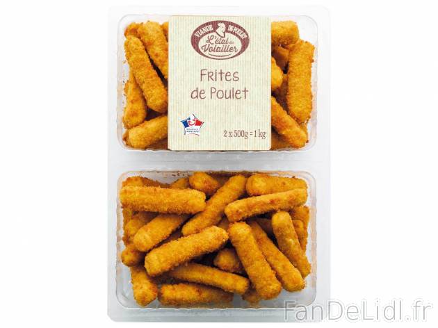 Frites de poulet , le prix 4.49 &#8364; 

Caractéristiques

- Transformé en ...