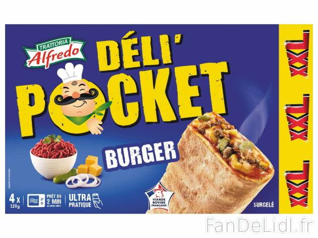 4 DéliPocket , le prix 2.89 &#8364; 
- Au choix : burger ou hot dog
Caractéristiques

- ...