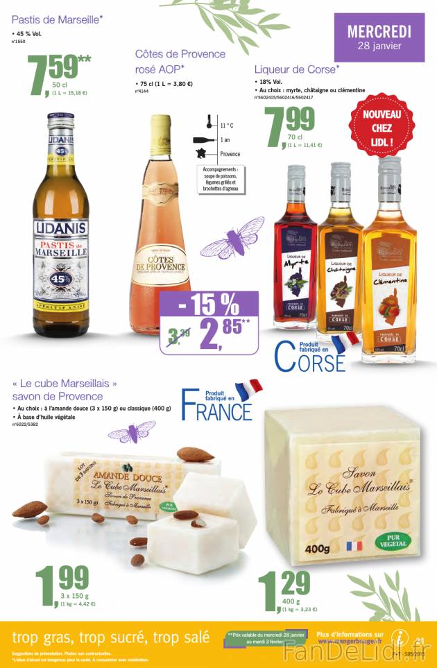Boissons alcoolisées dans Lidl: Pastis de Marseille, Côtes de Provence rosé AOP, ...