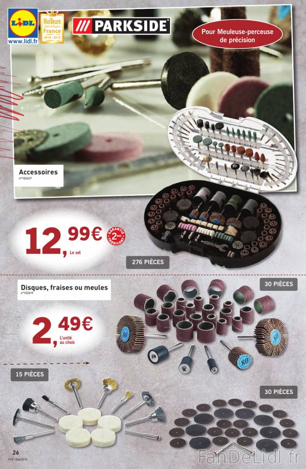 Accessoires pour bricolage, disques, fraises ou meules.