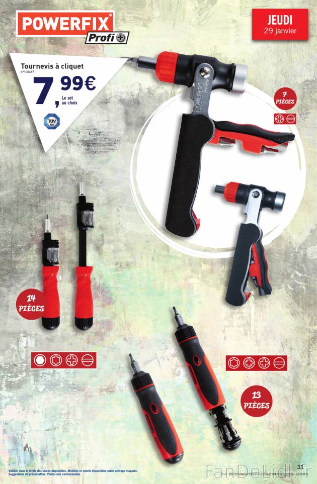 Outils de bricolage: tournevis à cliquet, différents types au choix.