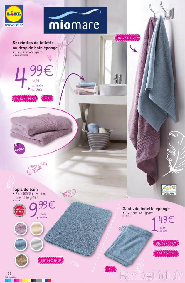 Serviettes de toilette ou drap de bain éponge, tapis de bain et gants de toillette ...