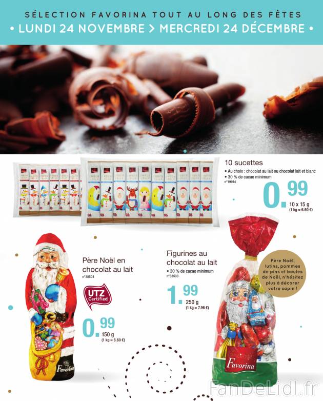 Père Noël en chocolat au lait, figurines au chocolat au lat, 10 sucettes.
