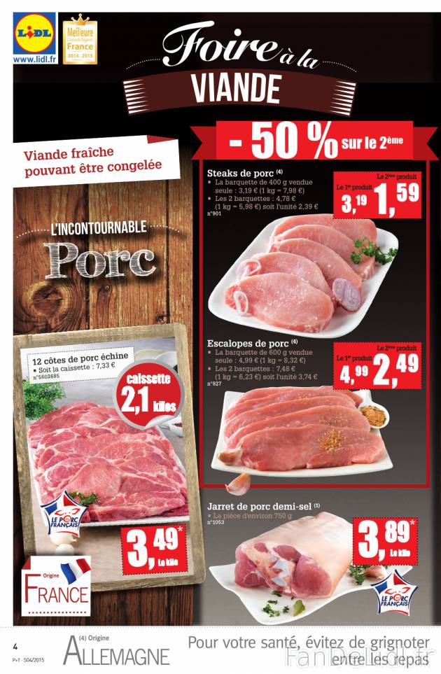 Viande fraîche dans Lidl: steaks de porc, escalopes de porc, jarret de porc demi-sel, ...