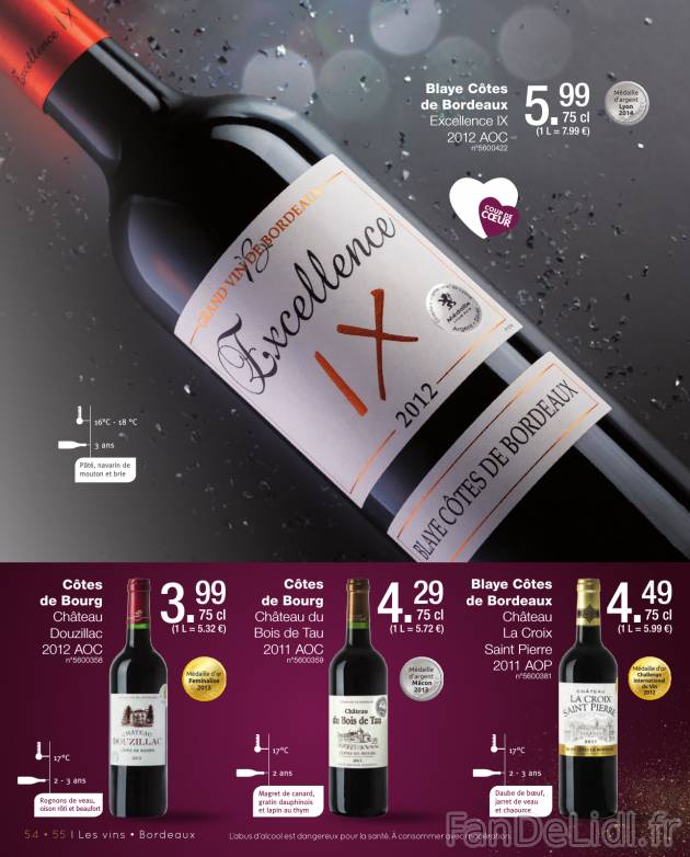 Bouteille de vin: blaye côtes de Bordeaux Excellence IX 2012, Côtes de Bourg (chateau ...