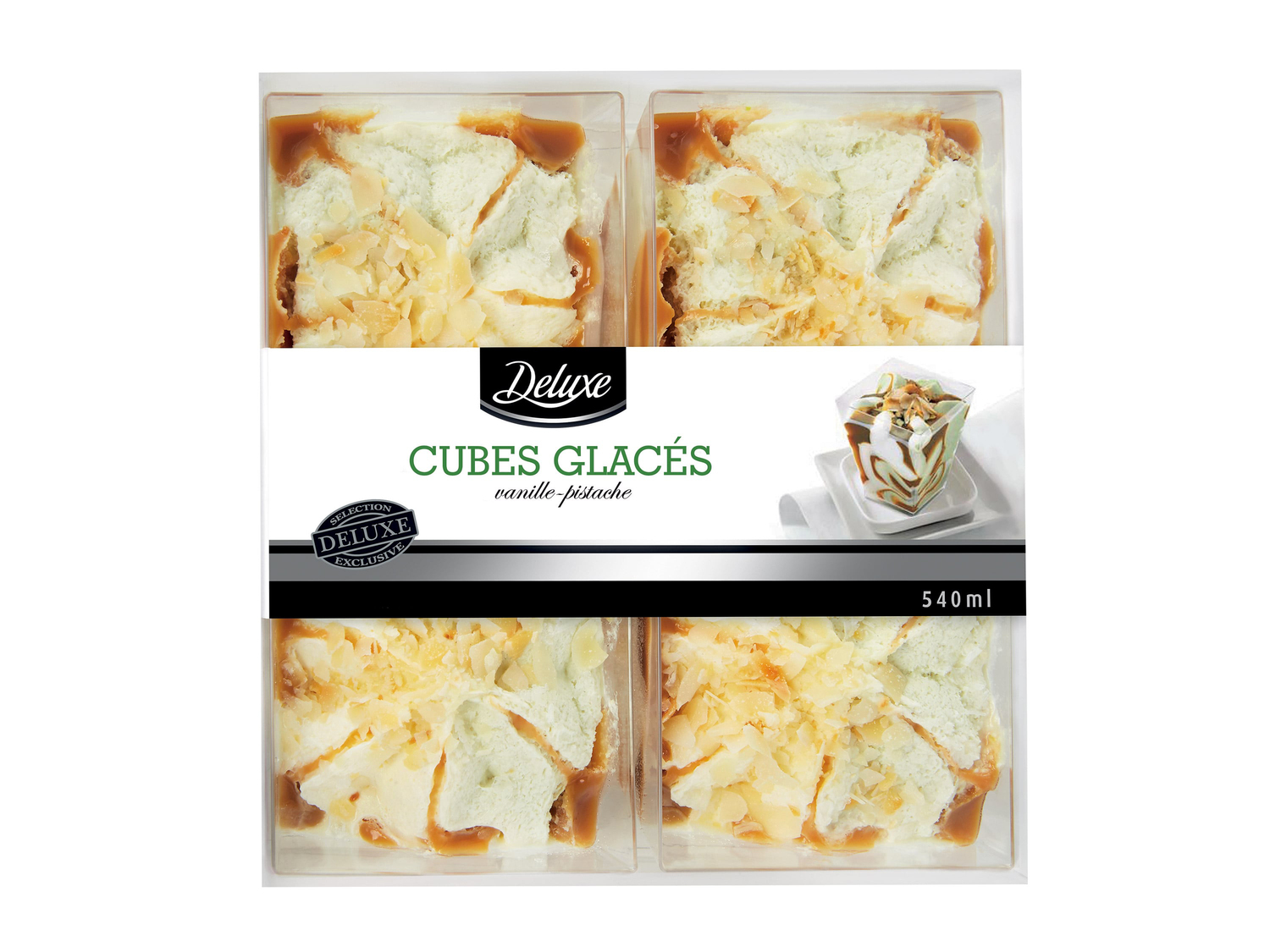 4 cubes glacés en vente , le prix 4.19 € 
- Au choix : vanille-pistache ou vanille-framboise
Caractéristiques

- ...