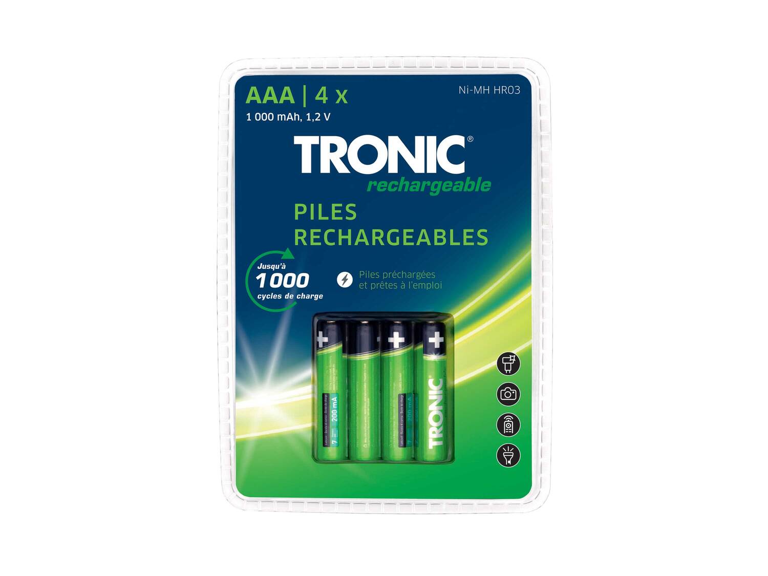 Piles rechargeables Tronic, le prix 3.49 € 
- Au choix : HR03 Ni-MH AAA, ou HR6 ...