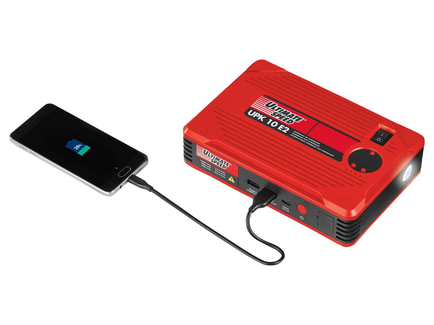 Batterie externe Powerbank avec compresseur Ultimate Speed, le prix 64.99 € 
- ...