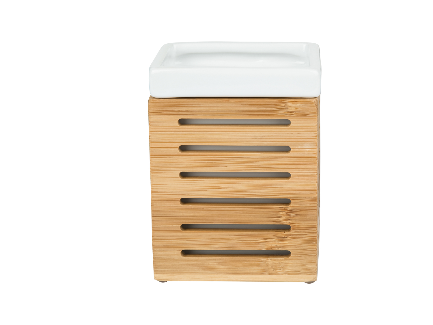 Accessoire de salle de bains en bambou et céramique blanche , le prix 3.99 &#8364; ...