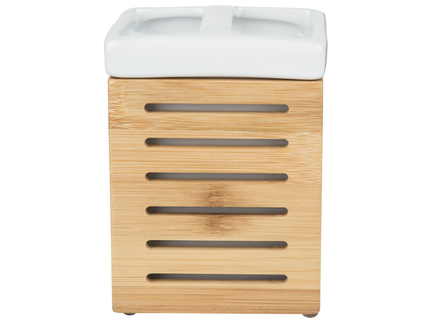 Accessoire de salle de bains en bambou et céramique blanche , le prix 3.99 &#8364; ...